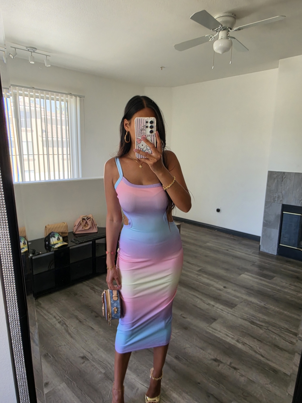 Sleeveless Pastel Gradient Bodycon Midi Dress - Multi - Picture 8 of 12